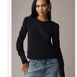 Walter Baker Chaya Top S Black Fitted Stretch Style With Long Ruched Sleeves
